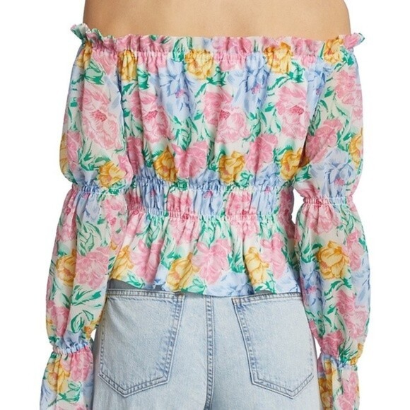 WAYF off the shoulder floral bright lightweight ladies blouse small cute y2k - Picture 12 of 12